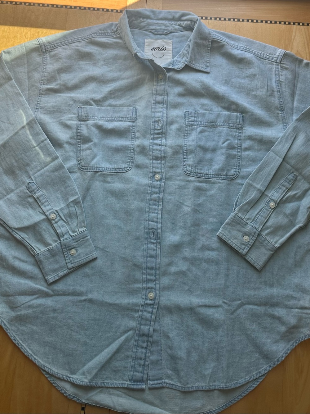 aerie Light Blue Denim-Style Button Down Shirt